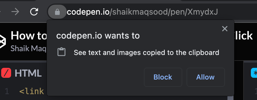 图片2：codepen.io请求查看复制到剪贴板的文本和图片（阻止/允许按钮）