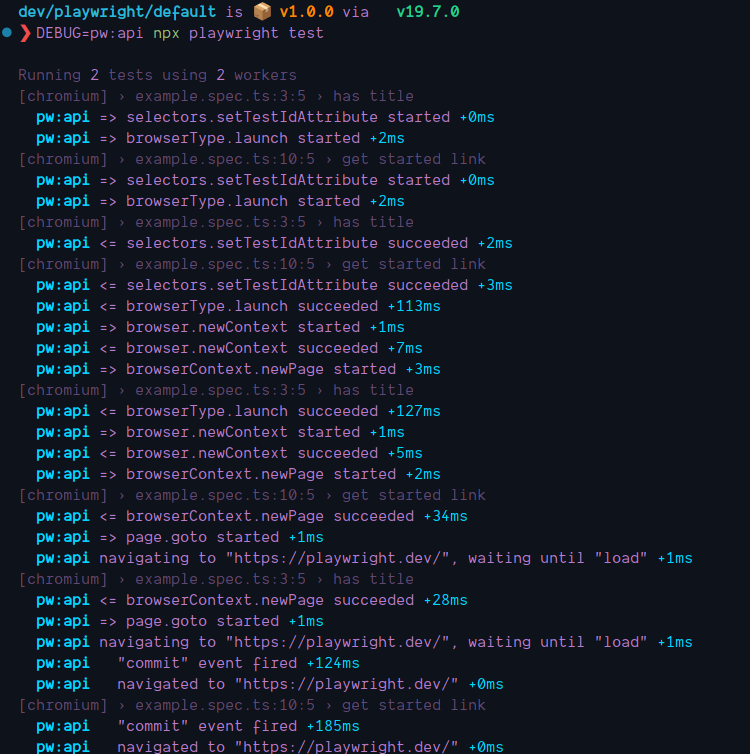 图 1: DEBUG=pw:api npx playwright test 输出